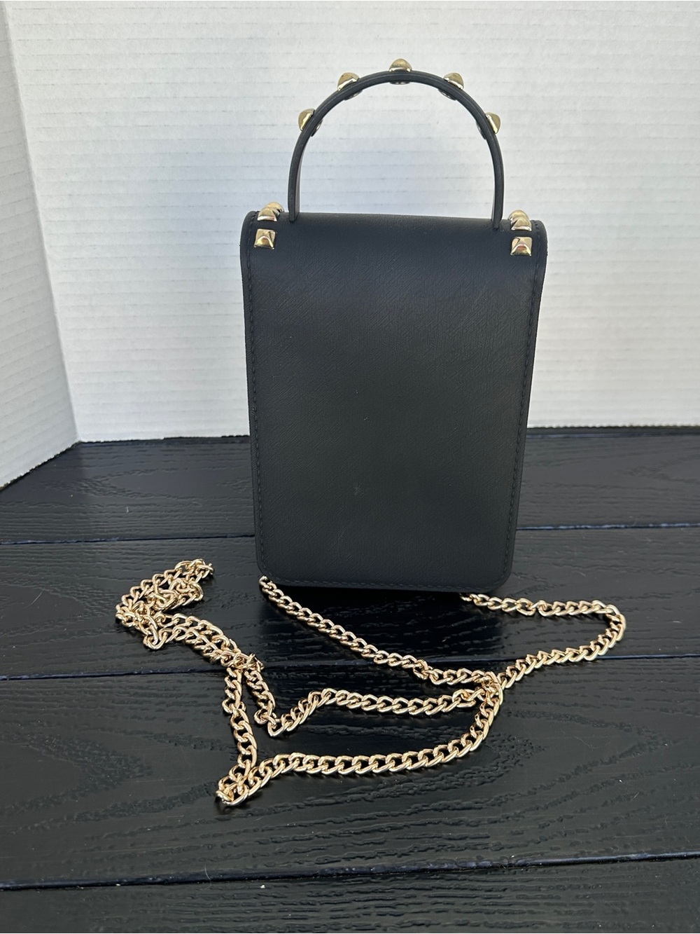 Black Studded Crossbody Bag with Gold Hardware - Picture 5 of 8